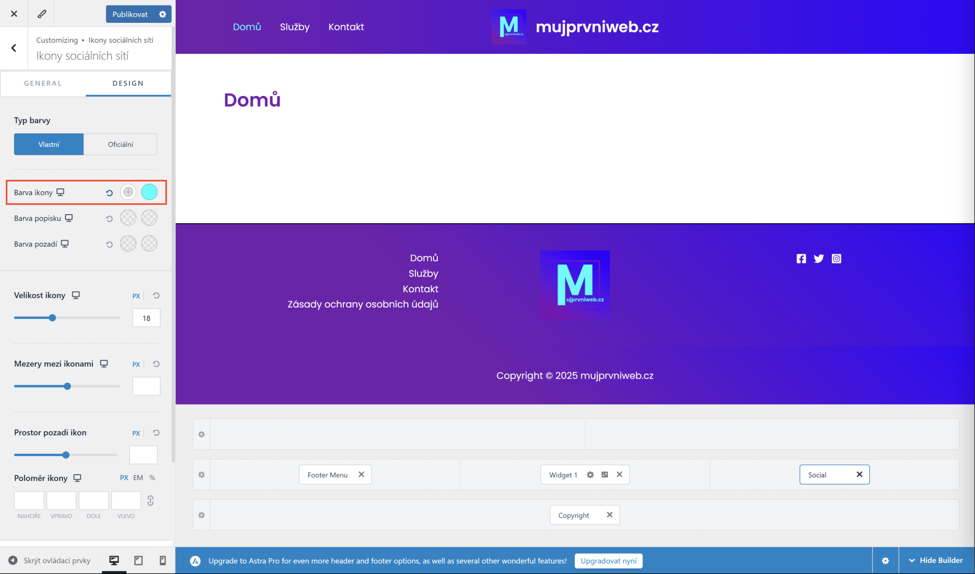 Zmena farby ikoniek sociálnych sietí. - WordPress - Základy - WordPress - Základy