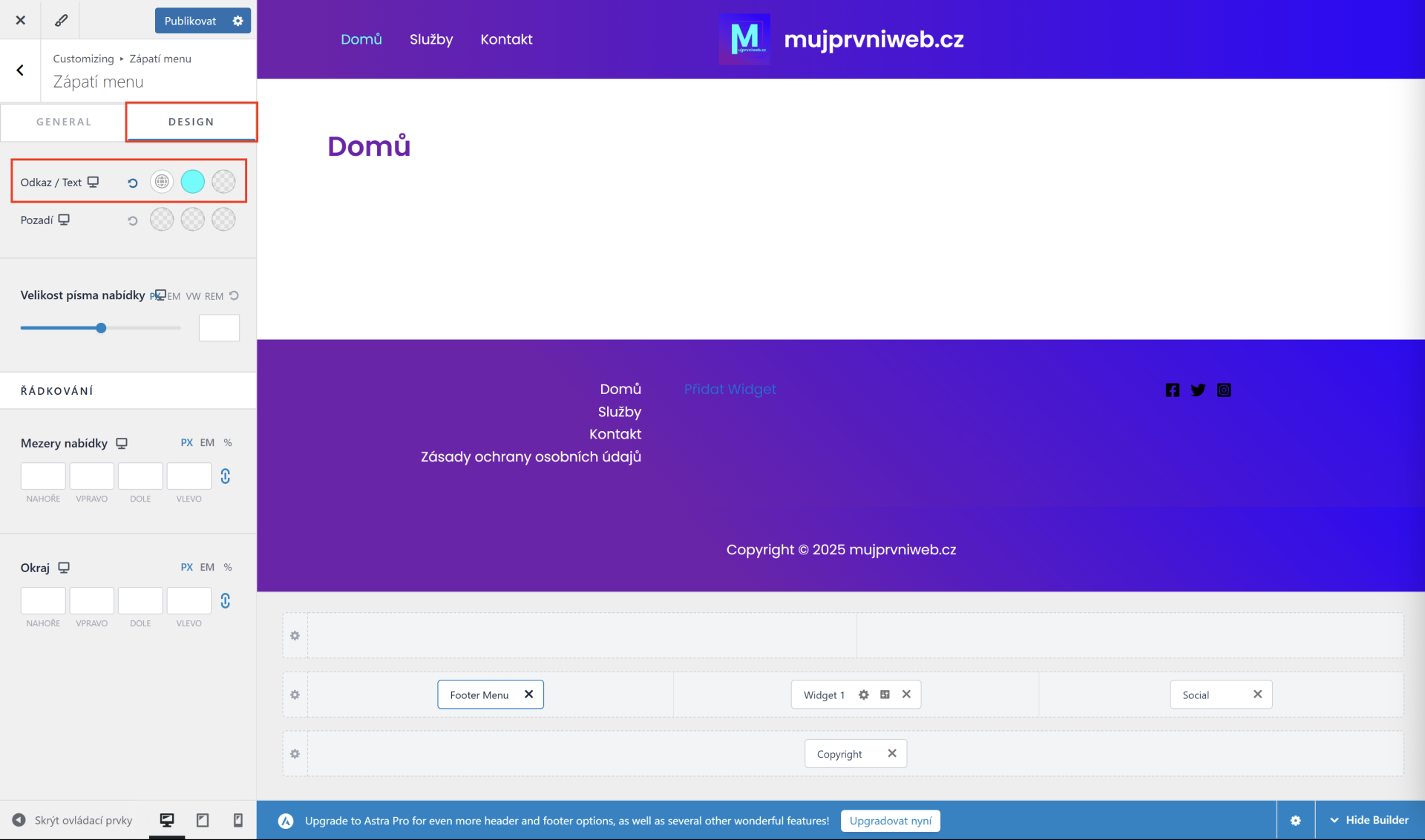 Úprava dizajnu menu v pätičke. - WordPress - Základy - WordPress - Základy