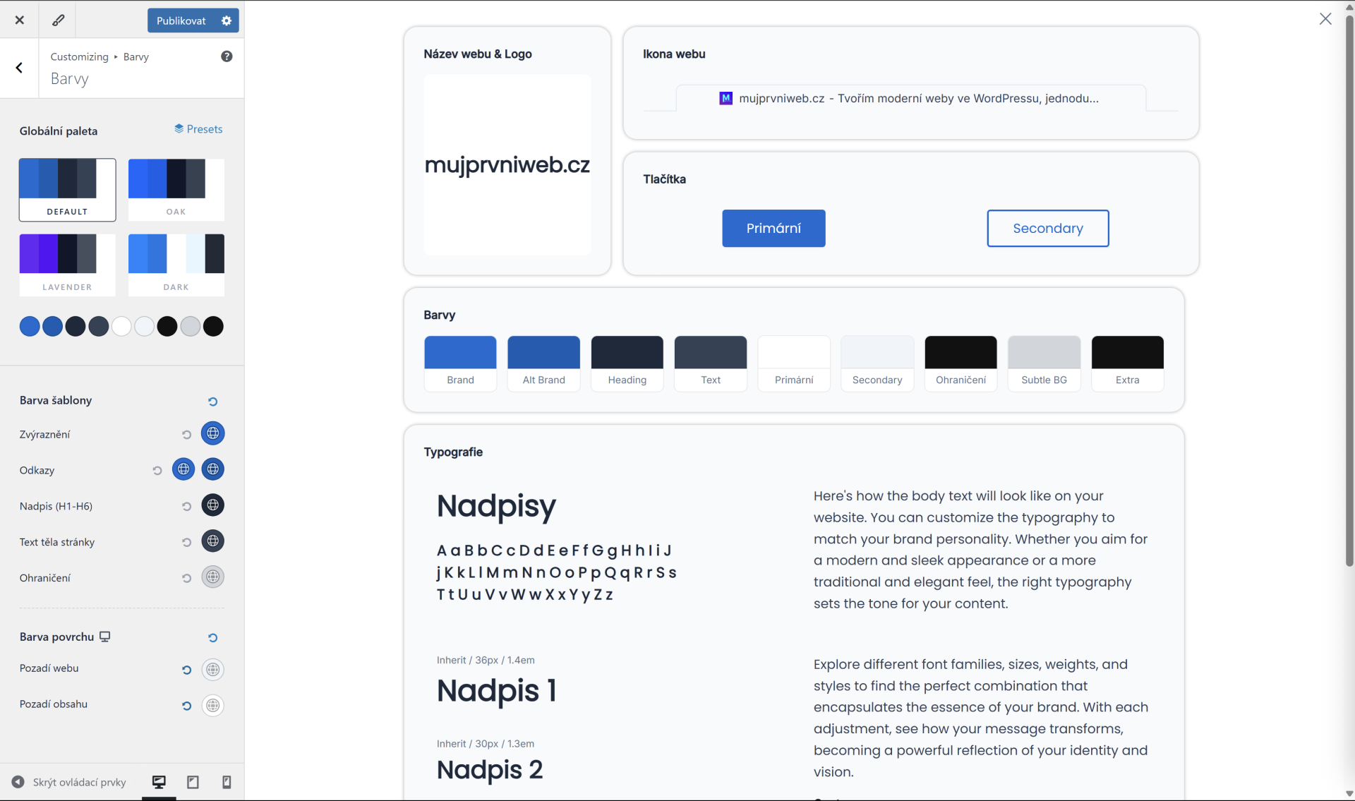 Nastavenie farieb. - WordPress - Základy - WordPress - Základy