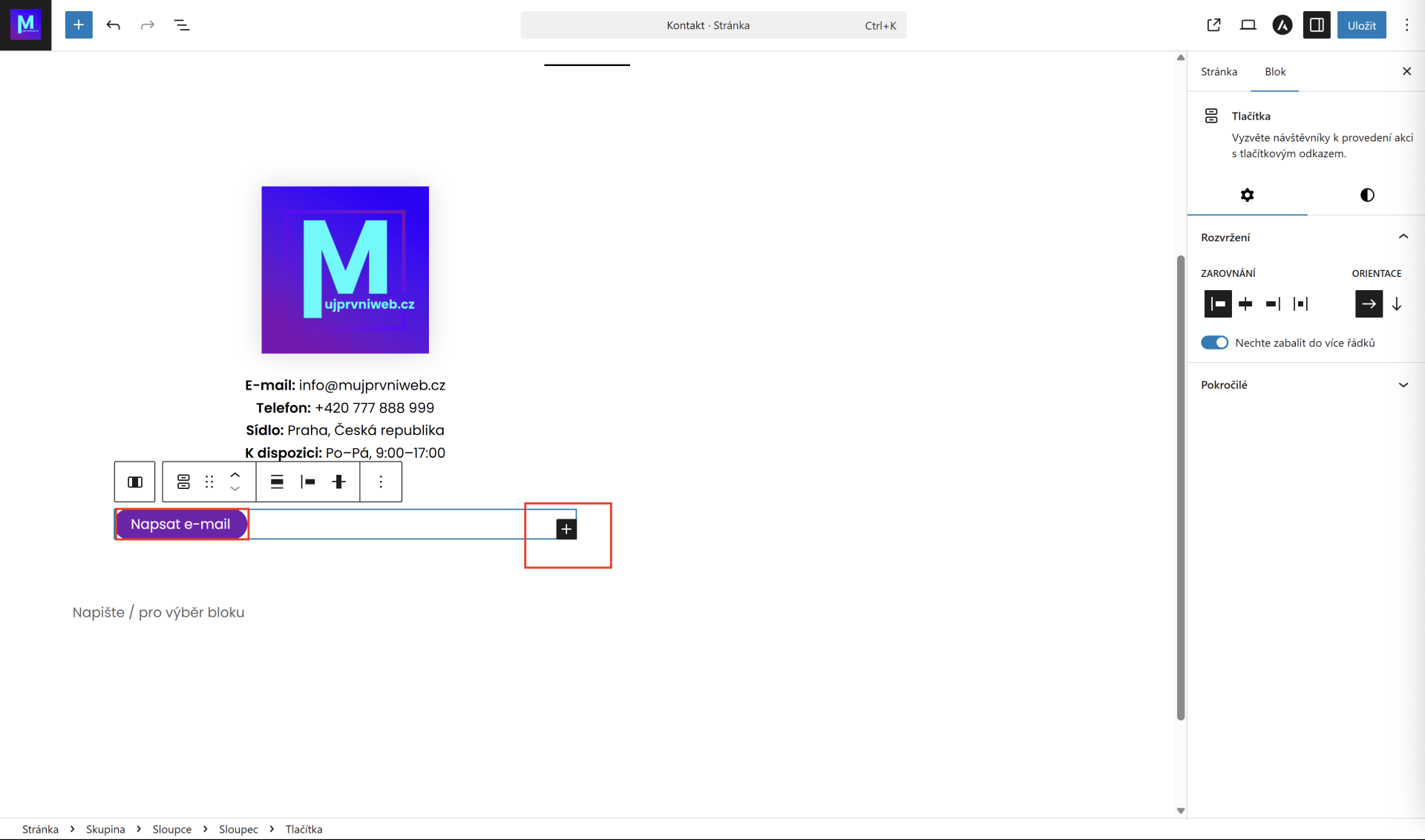 Pridanie druhého tlačidla. - WordPress - Základy - WordPress - Základy