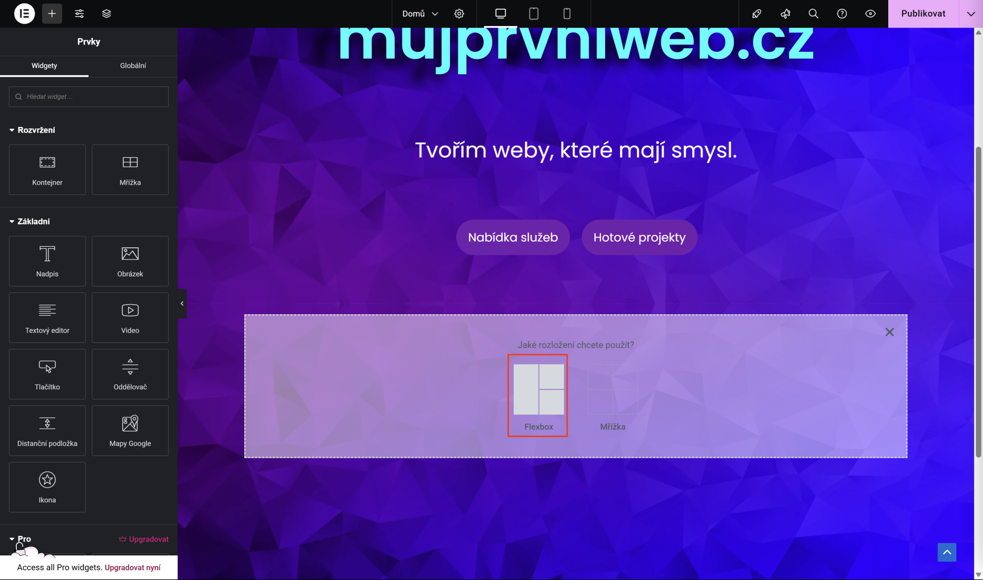 Výber rozloženia kontajnera. - WordPress - Základy - WordPress - Základy