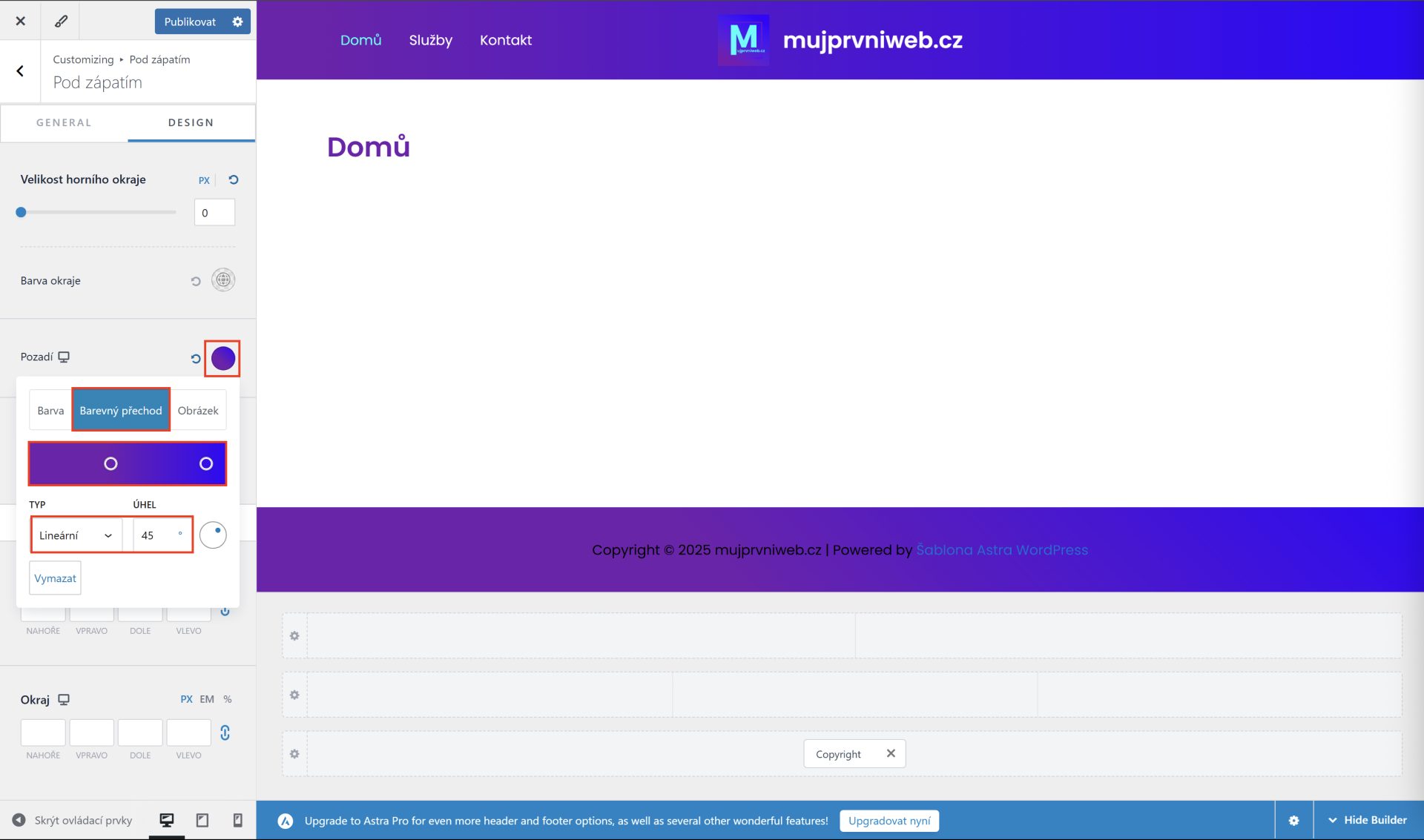 Nastavenie pozadia pätičky. - WordPress - Základy - WordPress - Základy