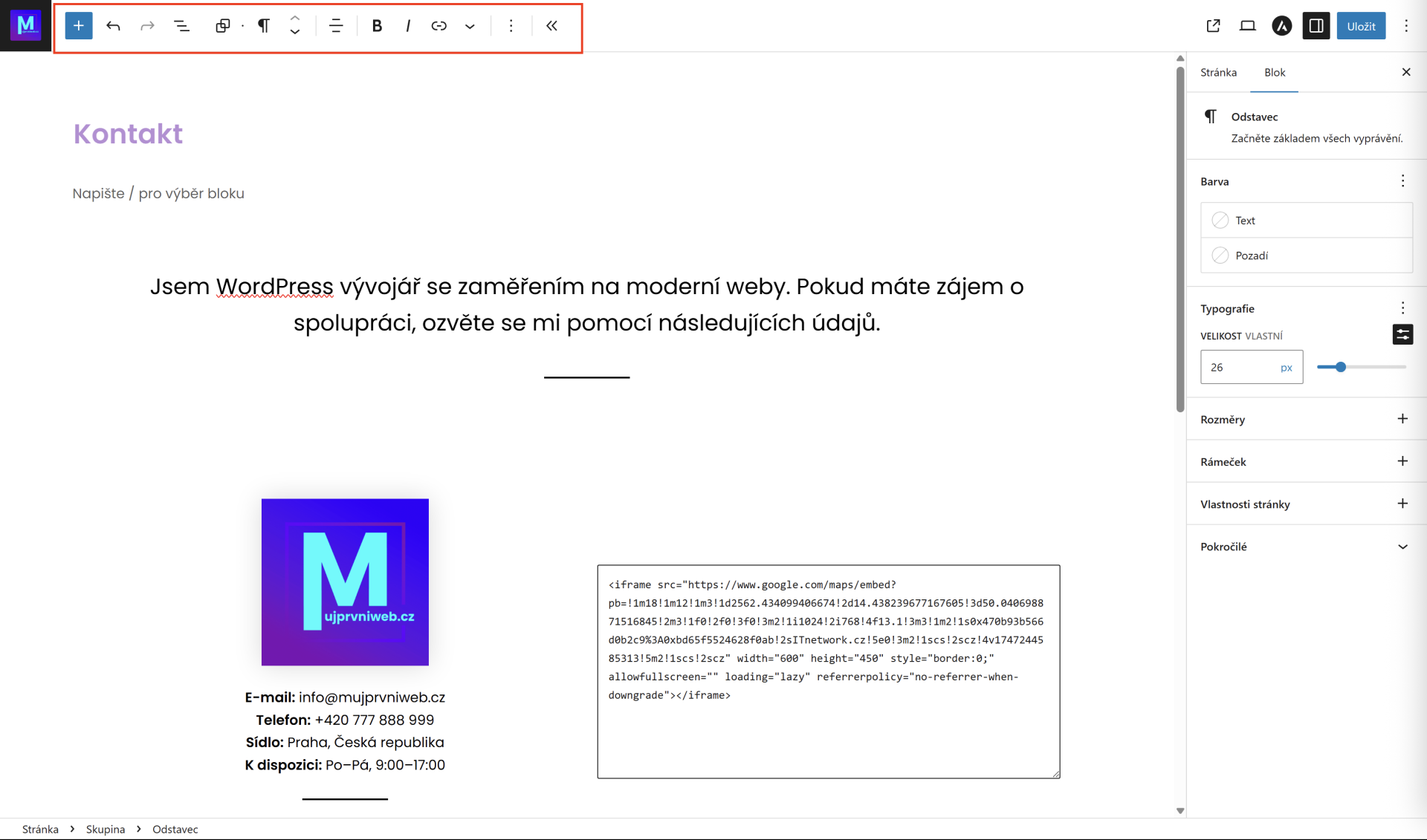Horný panel nástrojov. - WordPress - Základy - WordPress - Základy