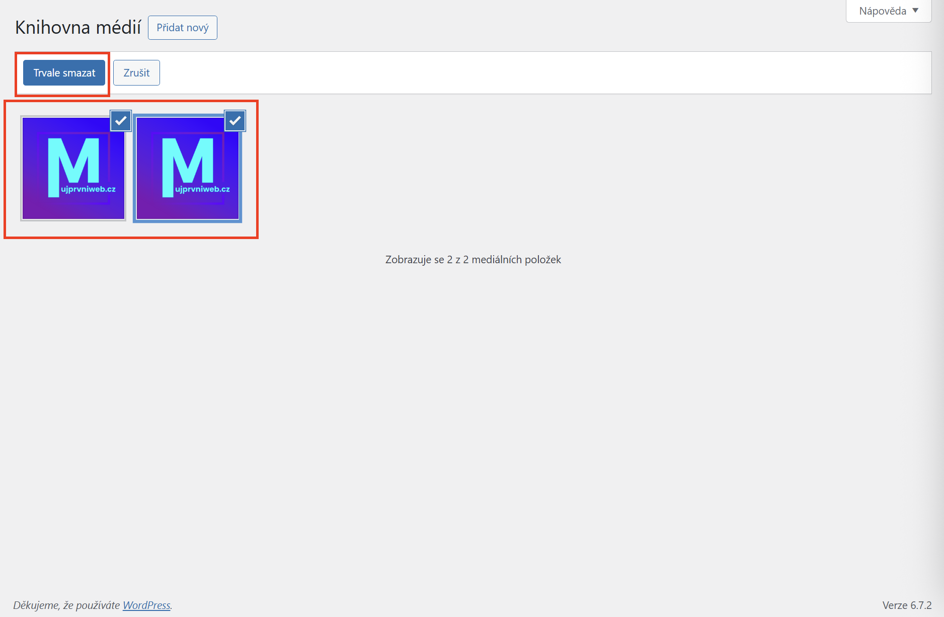 Hromadné mazanie súborov. - WordPress - Základy - WordPress - Základy