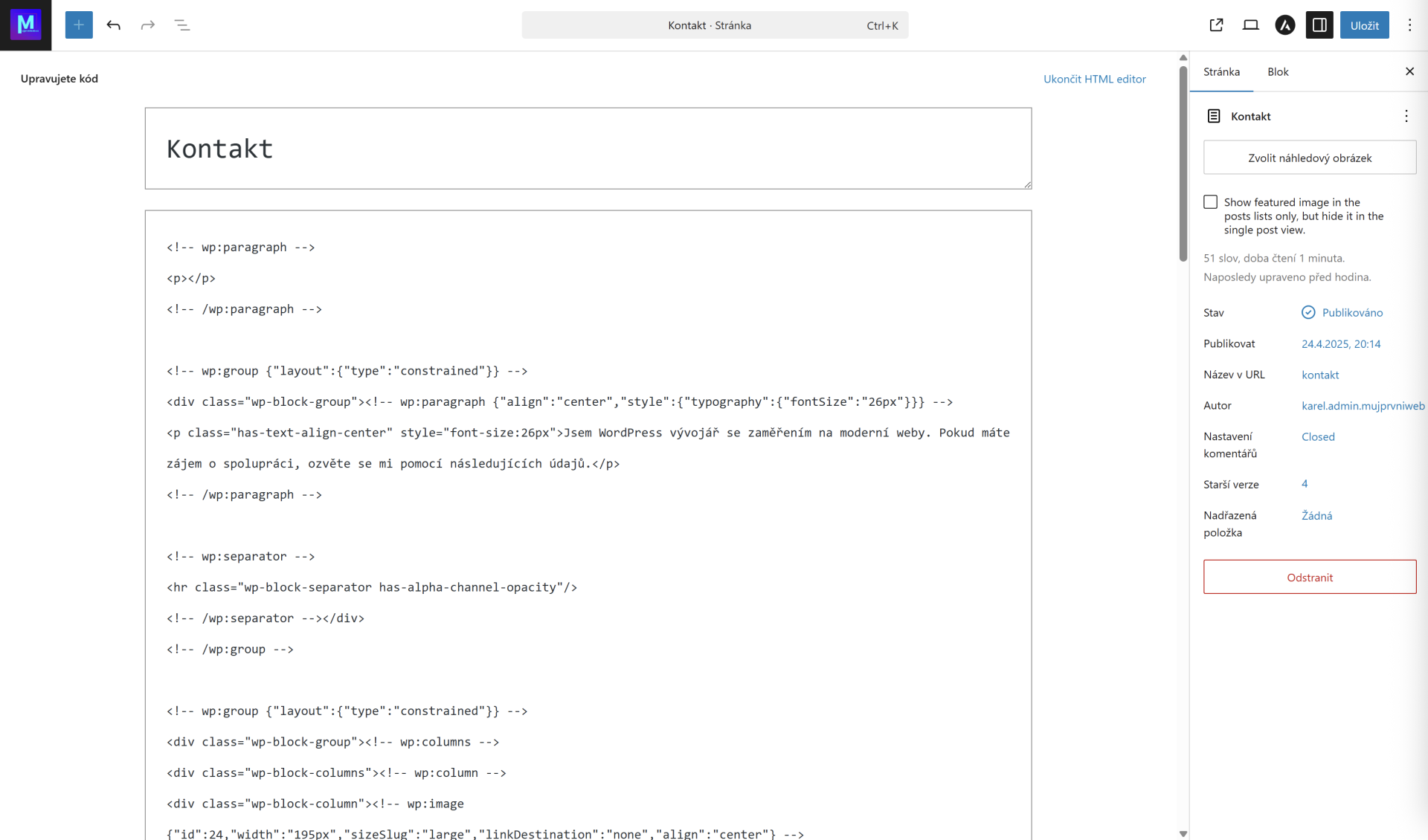 HTML editor. - WordPress - Základy - WordPress - Základy