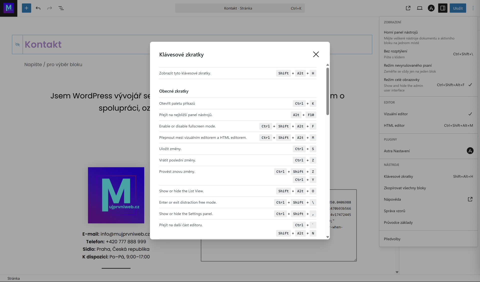 Klávesové skratky. - WordPress - Základy - WordPress - Základy