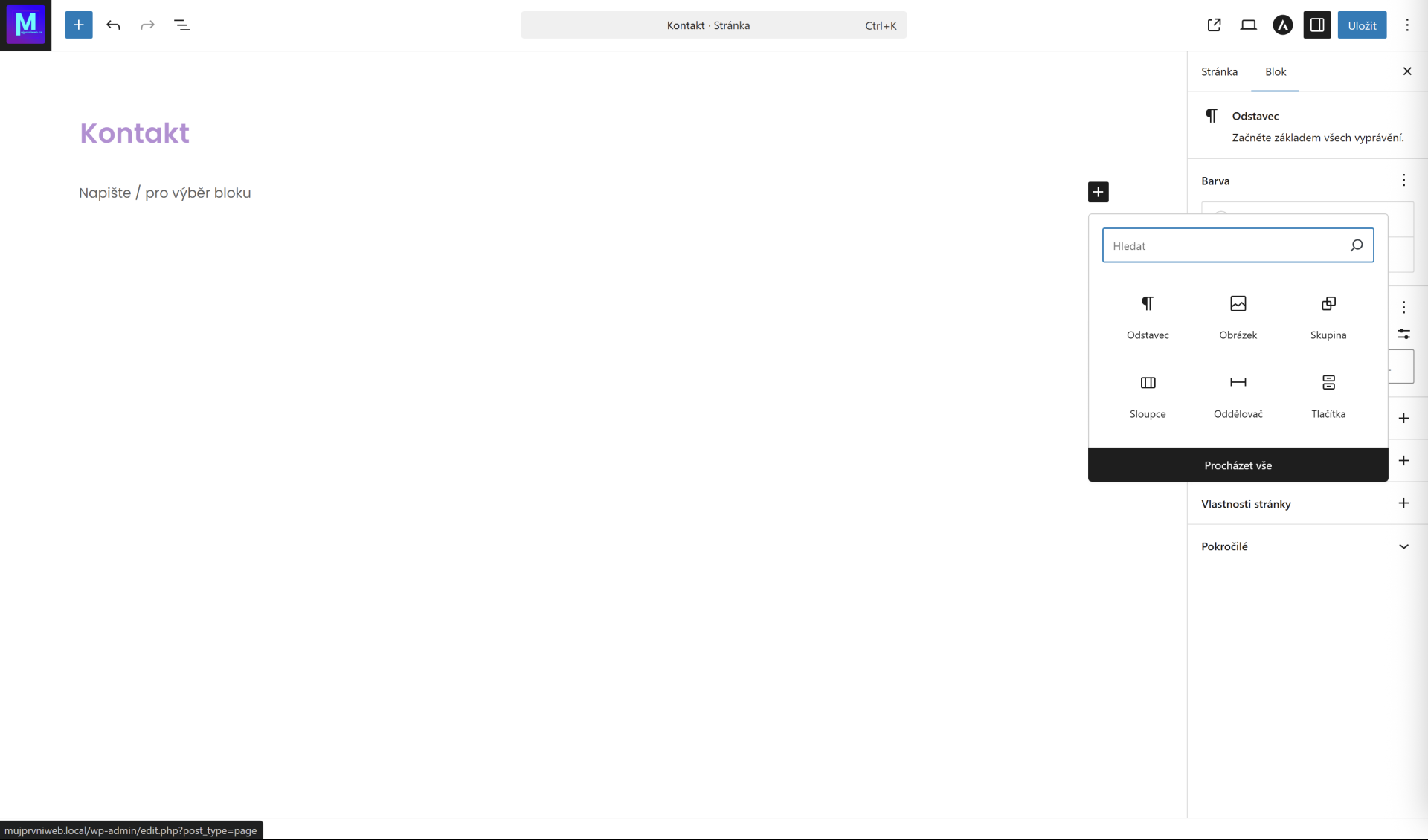Kompaktná ponuka prvkov. - WordPress - Základy - WordPress - Základy
