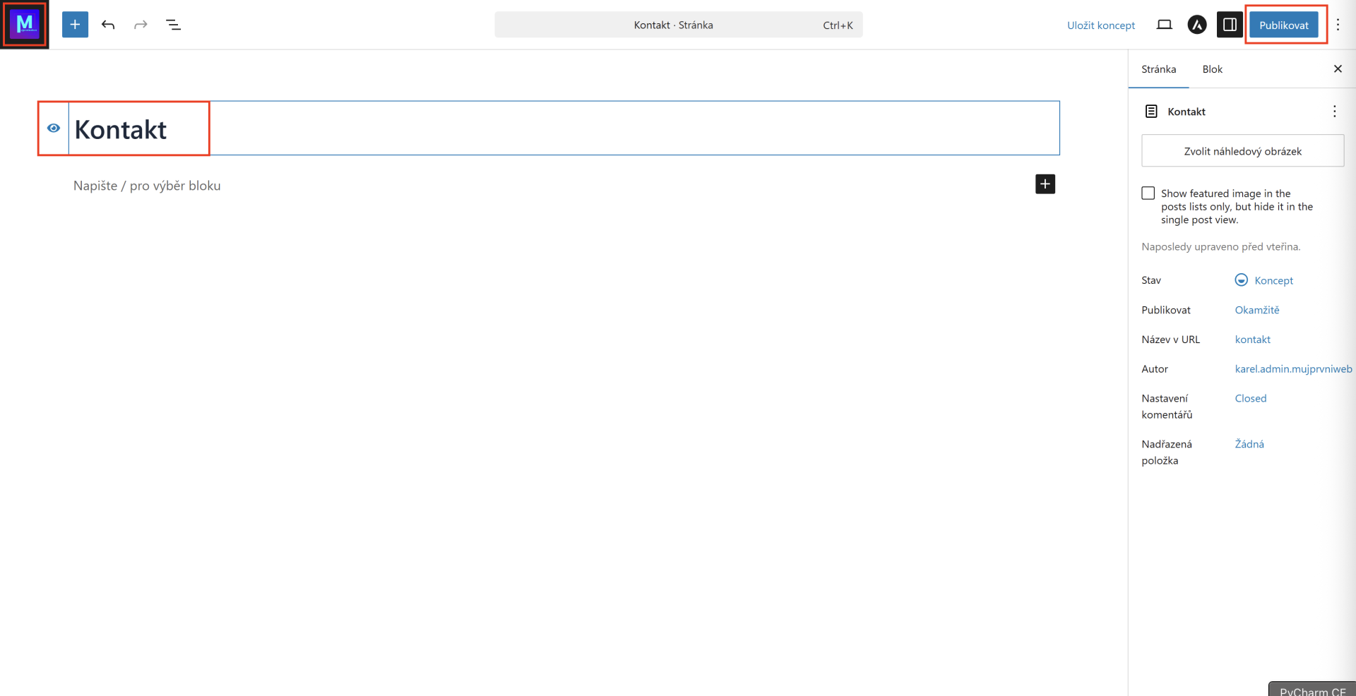 Pridanie kontaktnej stránky. - WordPress - Základy - WordPress - Základy