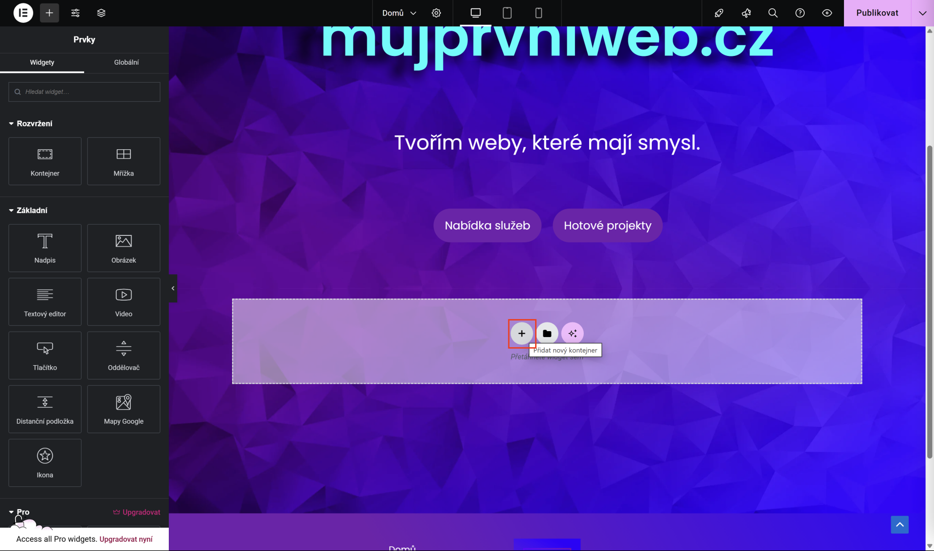 Vloženie kontajnera z layoutu. - WordPress - Základy - WordPress - Základy