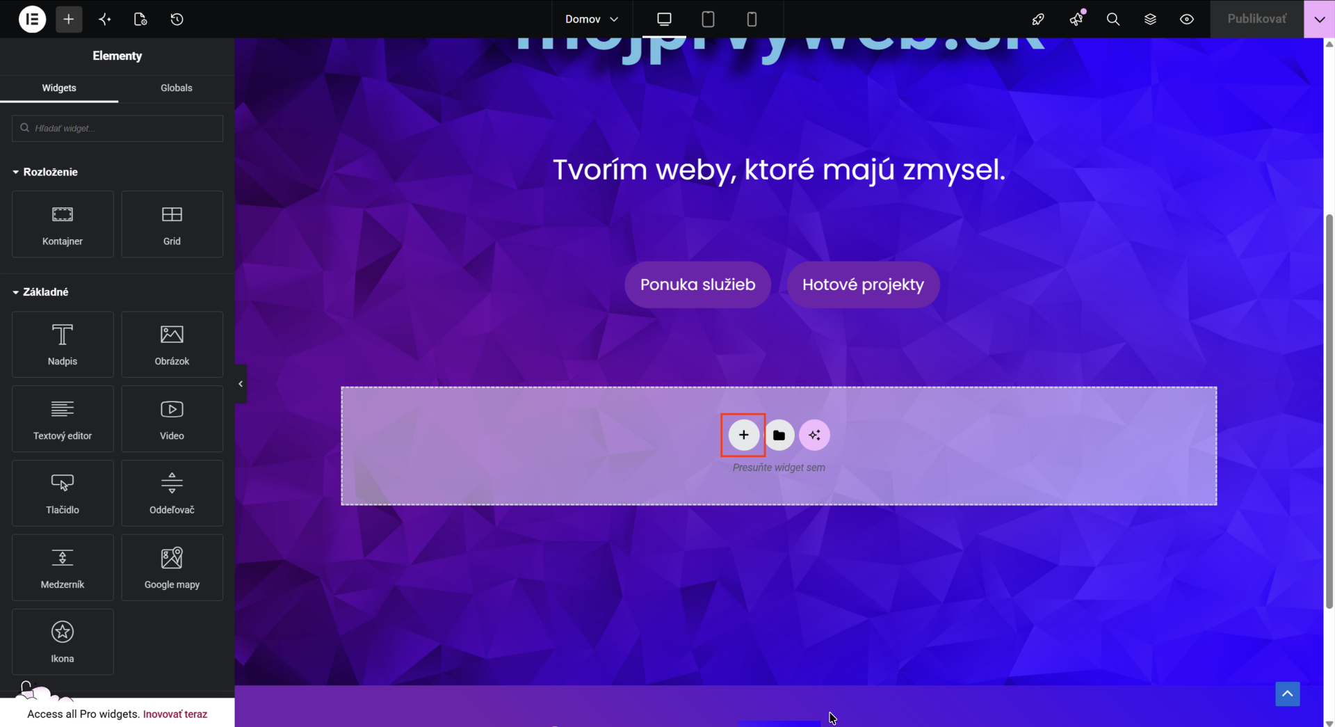 Vloženie kontajnera z rozloženia stránky - WordPress - Základy