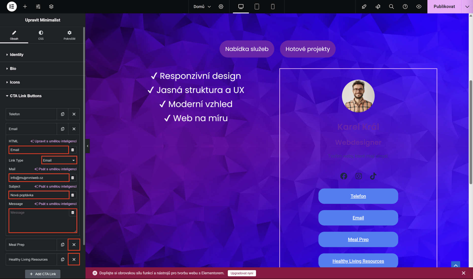 Vytvorenie tlačidla pre email. - WordPress - Základy - WordPress - Základy