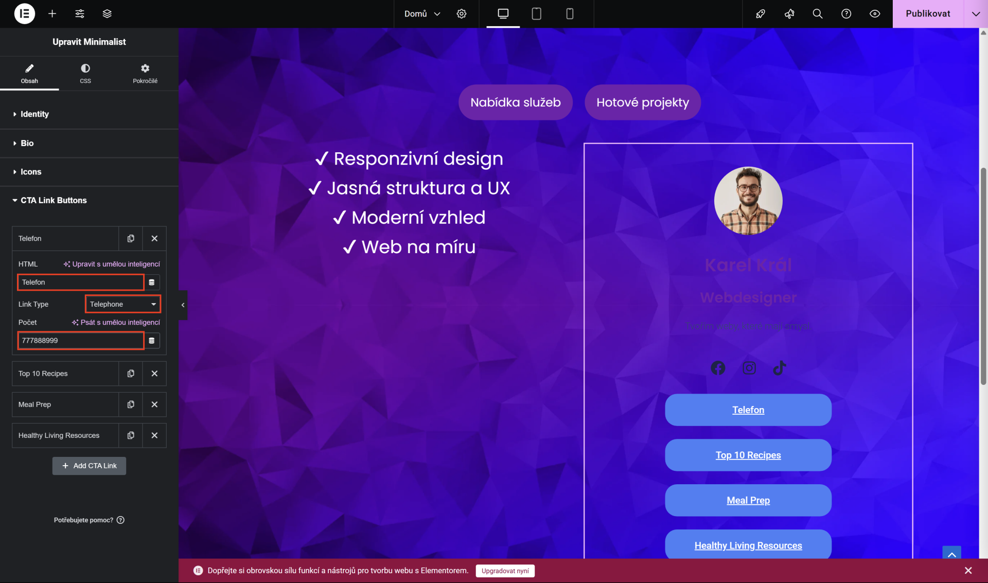 Vytvorenie tlačidla pre telefón. - WordPress - Základy - WordPress - Základy