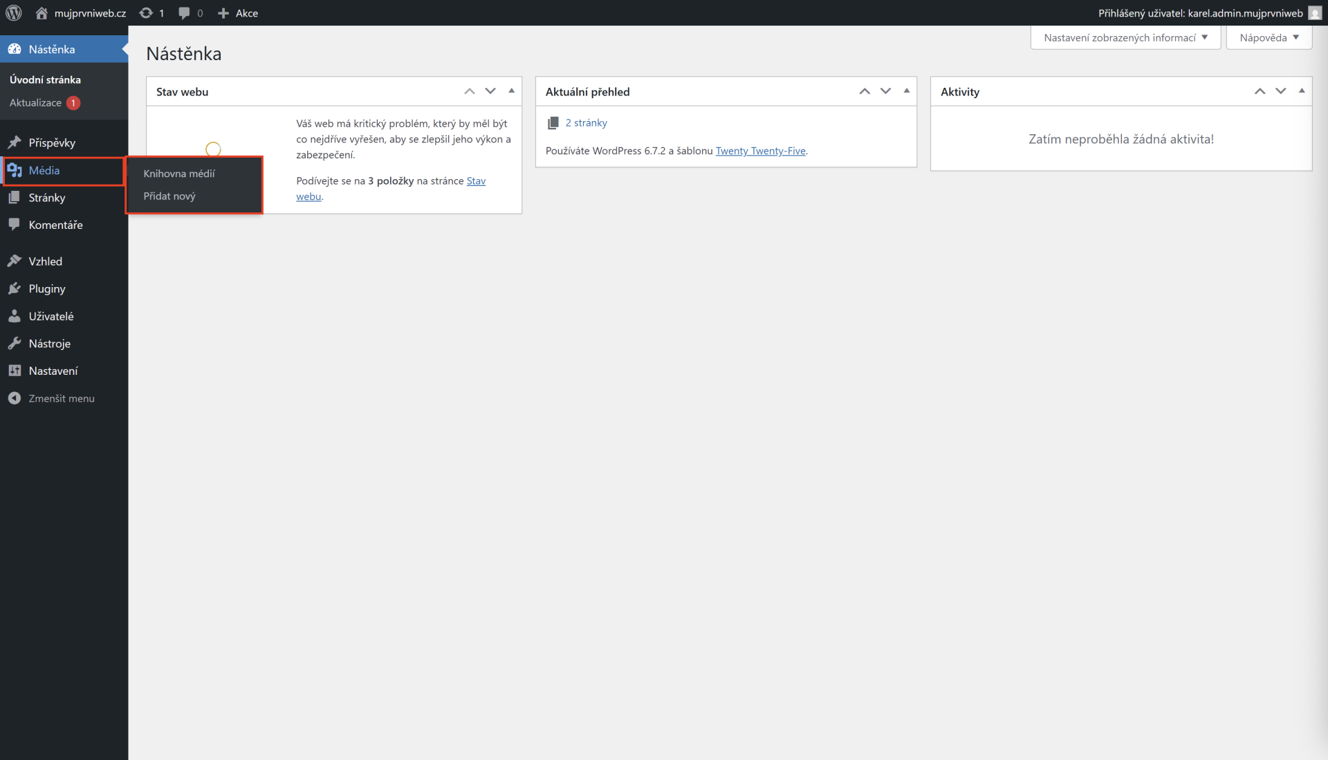 Knižnica médií v ľavom menu - WordPress - Základy - WordPress - Základy