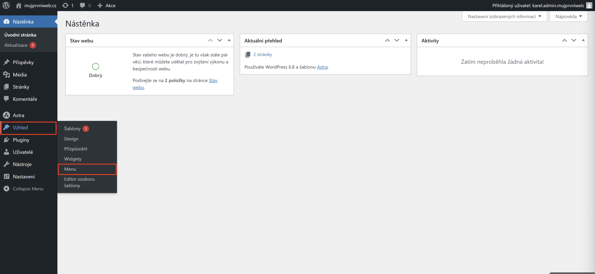 Vytvorenie nového menu. - WordPress - Základy - WordPress - Základy