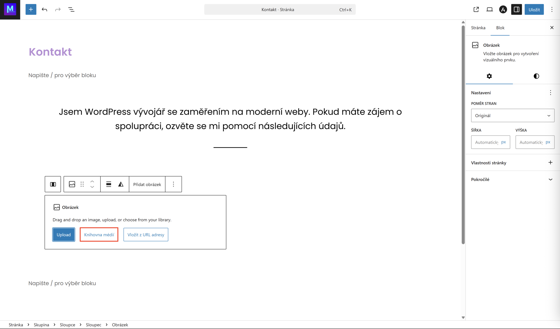 Vloženie obrázku z knižnice médií. - WordPress - Základy - WordPress - Základy