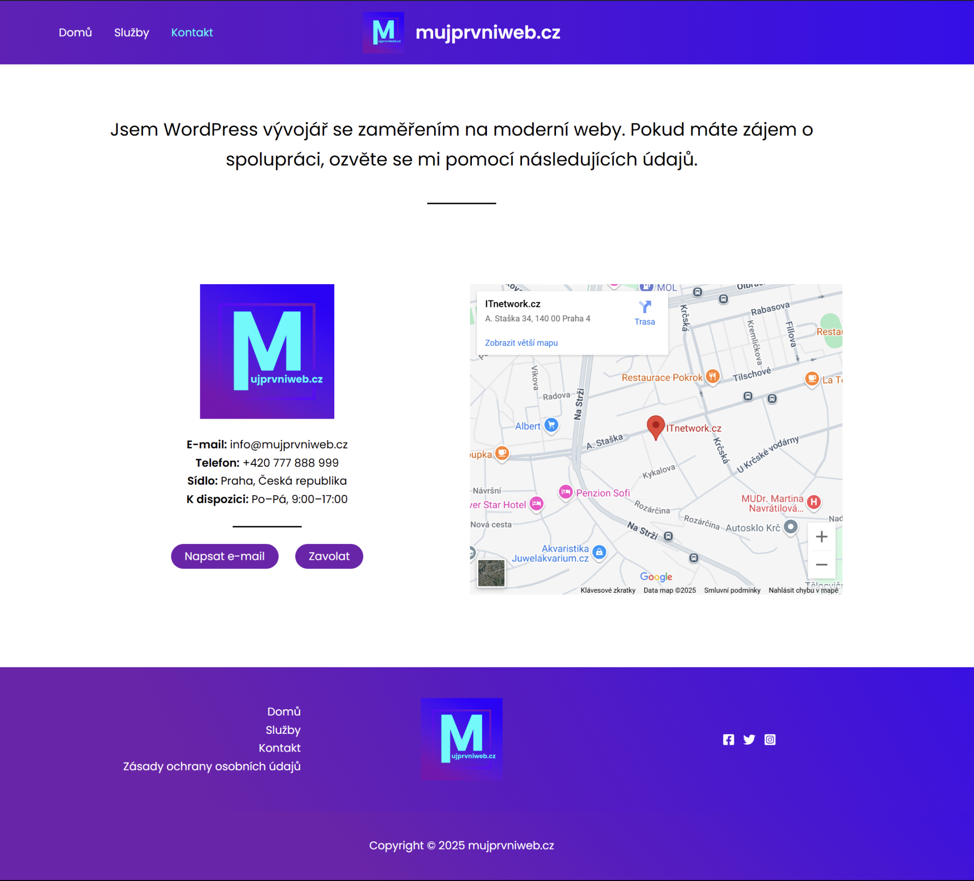 Náhľad kontaktnej stránky. - WordPress - Základy - WordPress - Základy