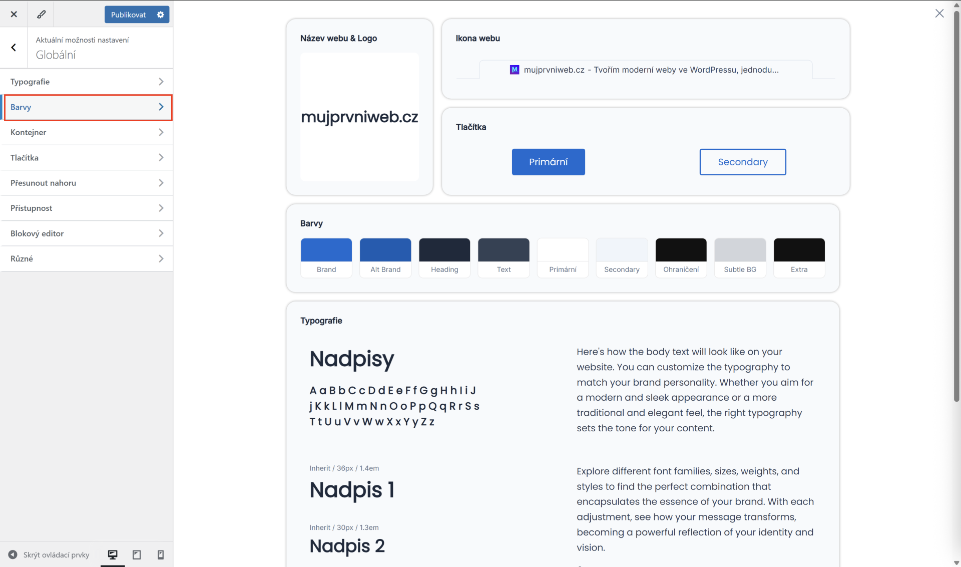 Nastavenie farieb. - WordPress - Základy - WordPress - Základy