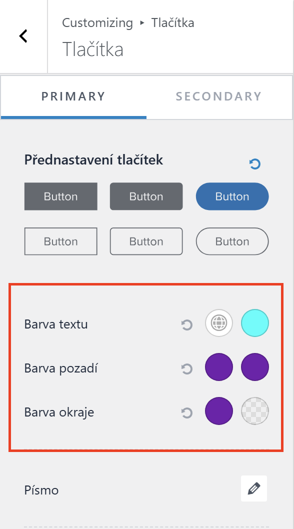 Nastavenie farieb pri tlačidlách. - WordPress - Základy - WordPress - Základy