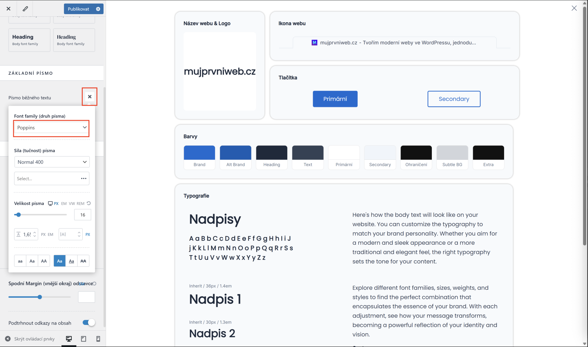 Nastavenie bežného textu. - WordPress - Základy - WordPress - Základy