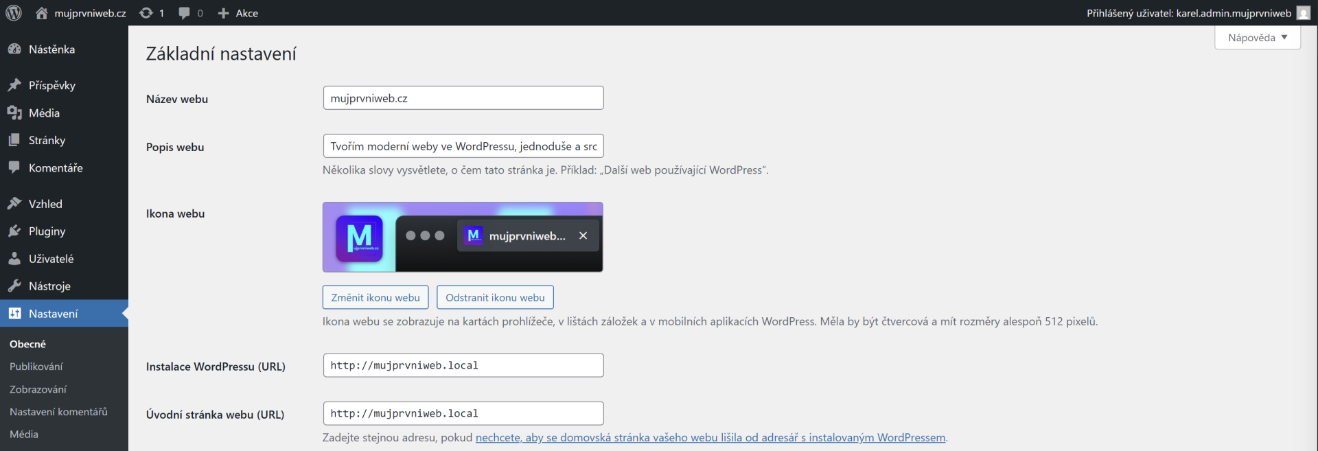 Nahraná ikona webu - WordPress - Základy - WordPress - Základy