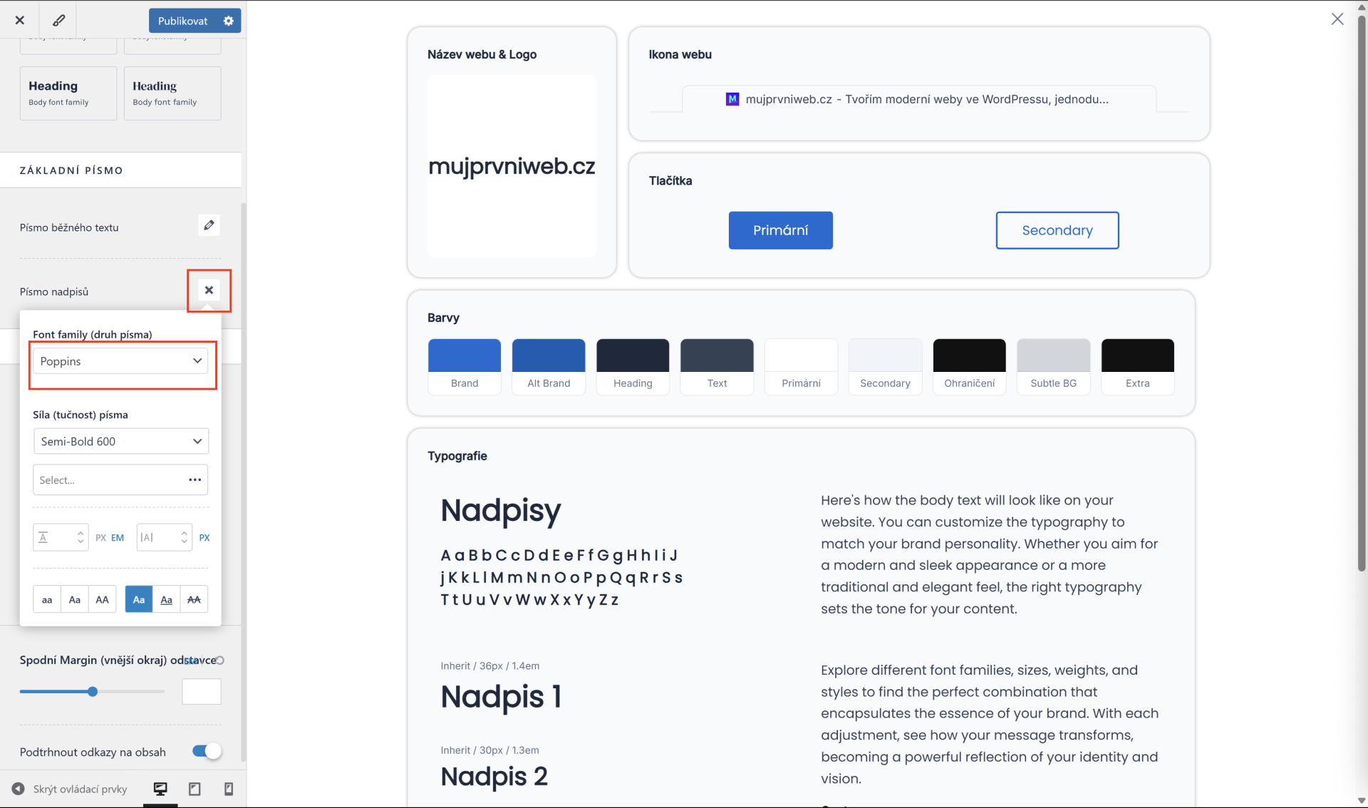 Nastavenie písma nadpisov. - WordPress - Základy - WordPress - Základy