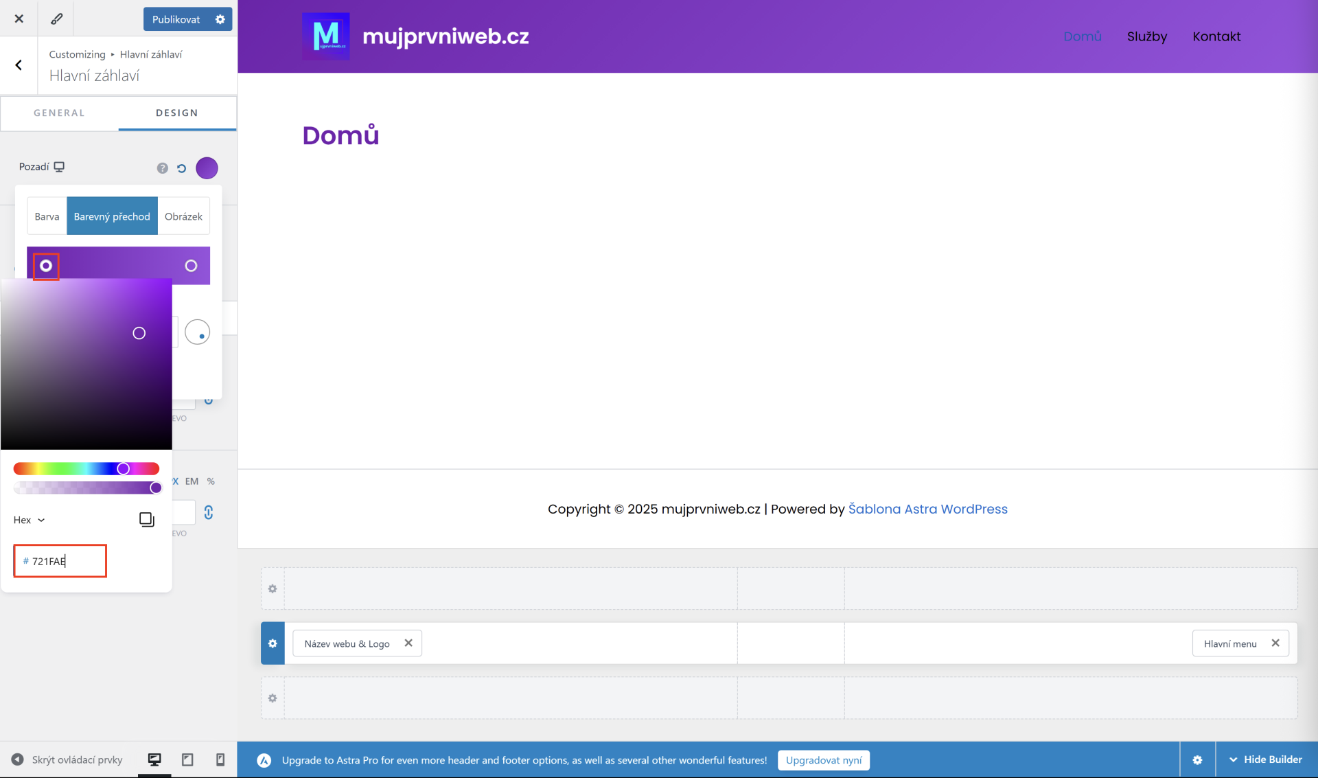 Nastavenie prvej farby farebného prechodu. - WordPress - Základy - WordPress - Základy