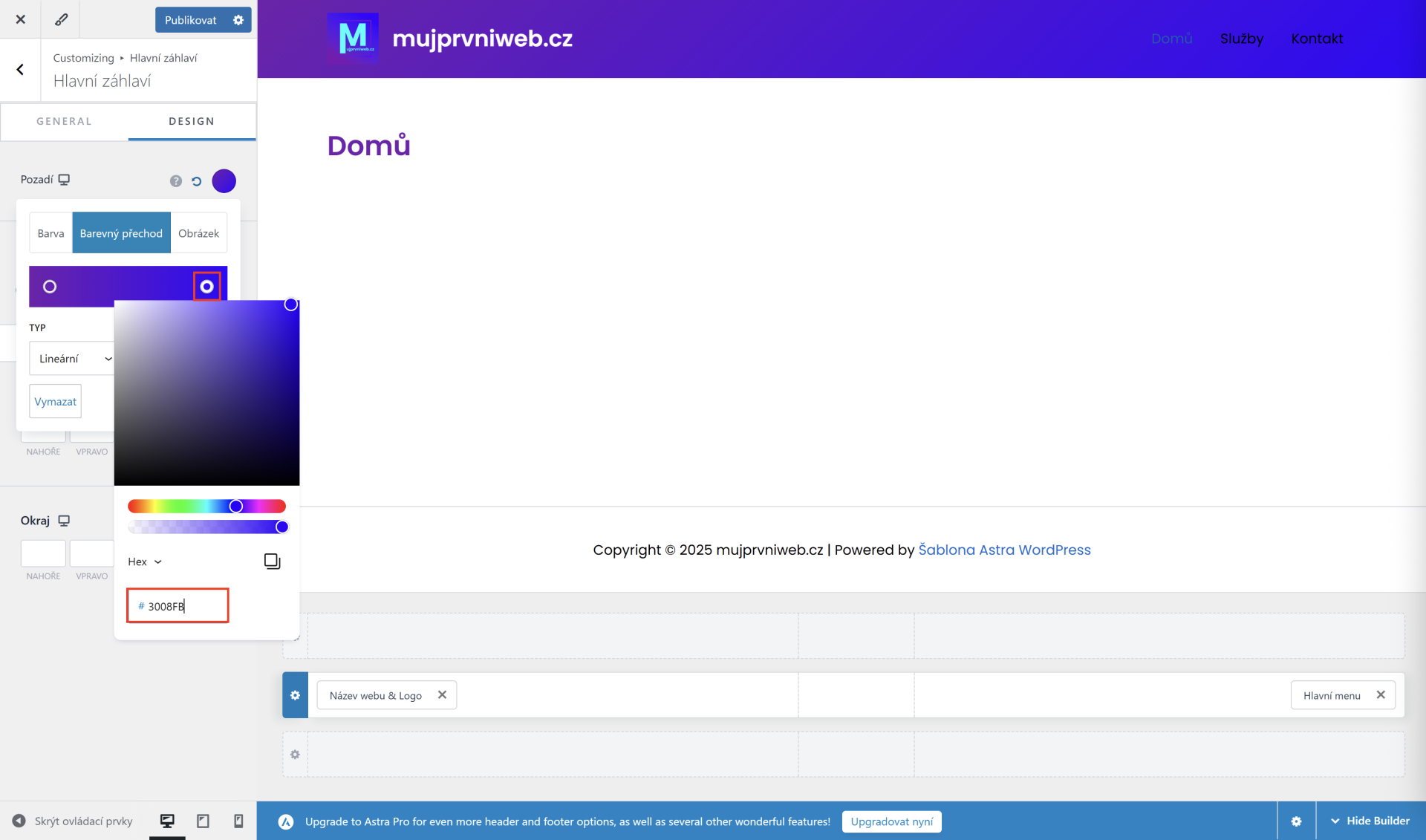 Nastavenie druhej farby farebného prechodu. - WordPress - Základy - WordPress - Základy