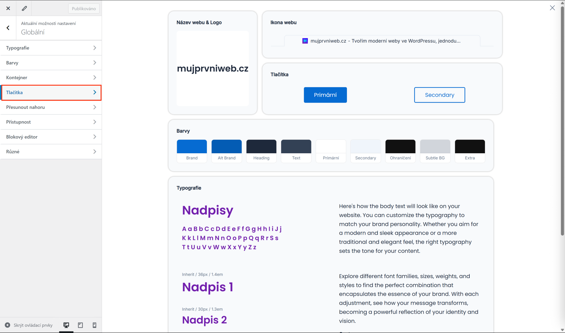 Nastavenie tlačidiel. - WordPress - Základy - WordPress - Základy