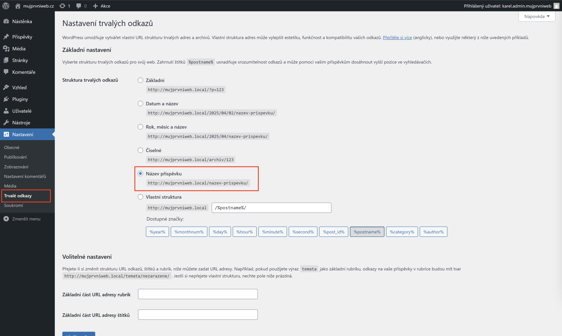 Nastavenie trvalých odkazov - WordPress - Základy - WordPress - Základy