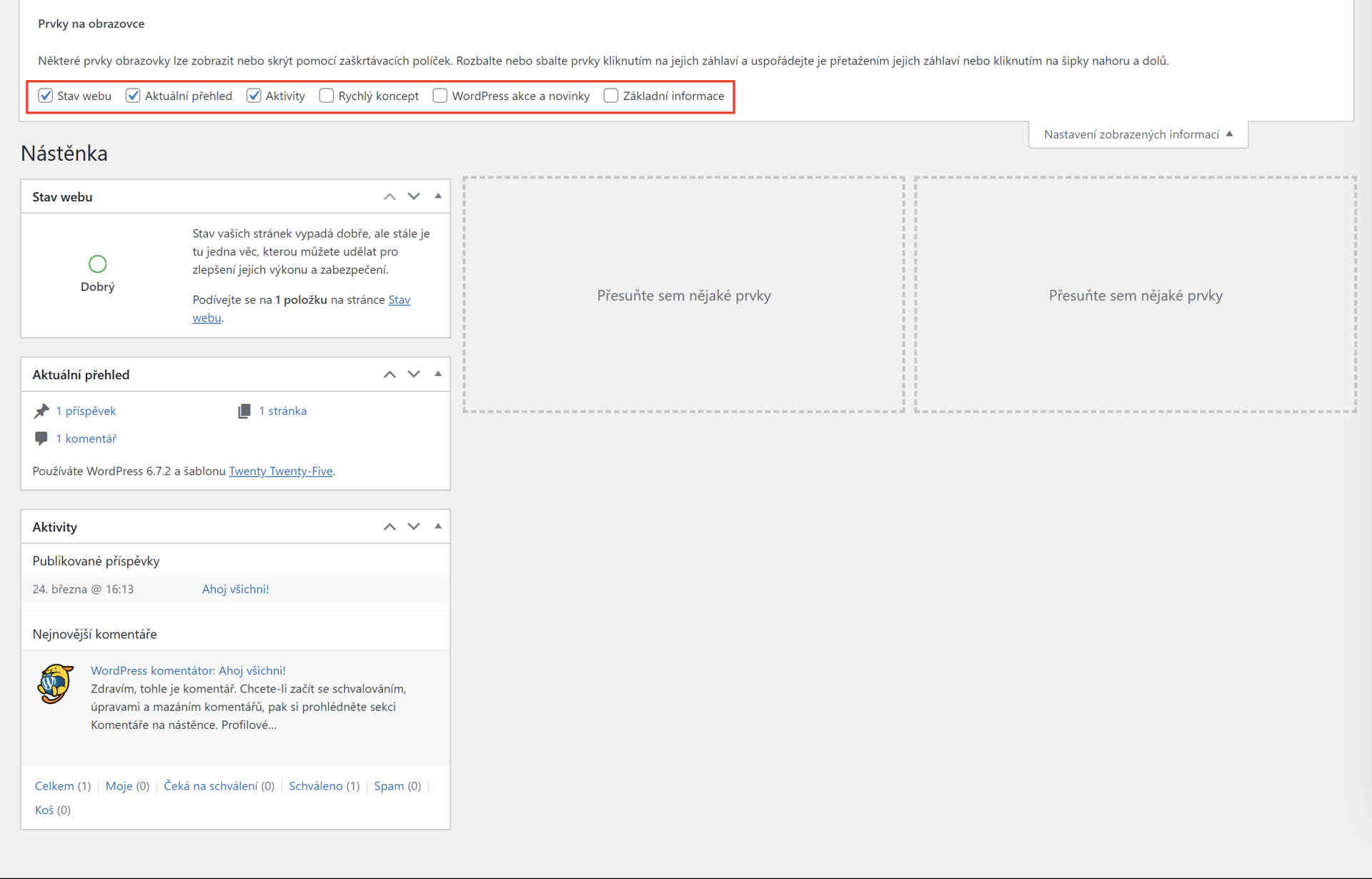 Nastavenie zobrazených informácií na nástenke - WordPress - Základy - WordPress - Základy