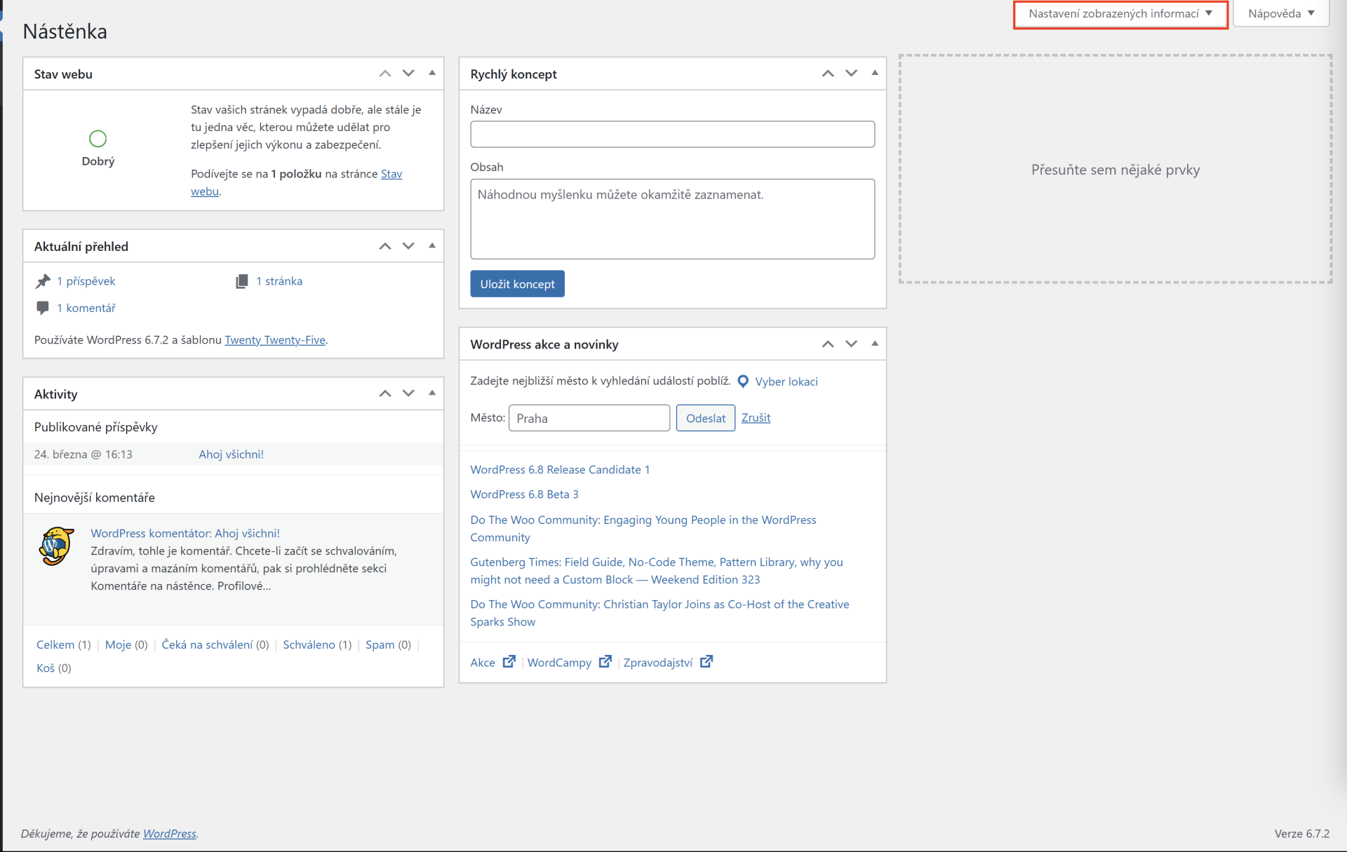 Nastavenie zobrazených informácií na nástenke - WordPress - Základy - WordPress - Základy