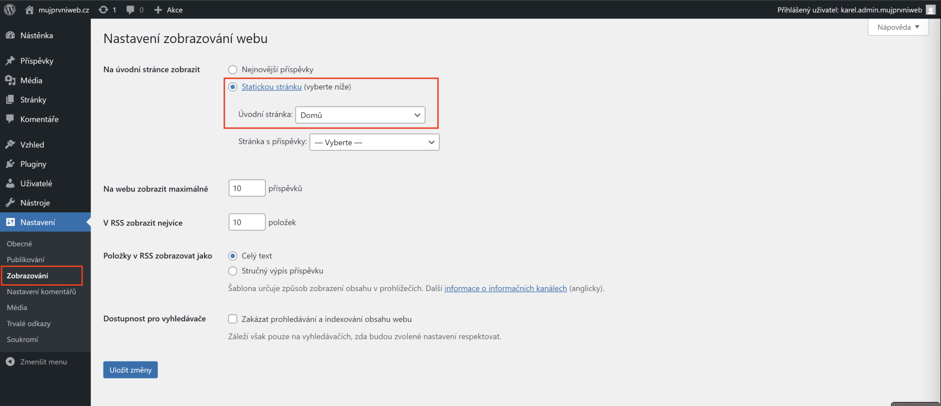 Nastavenie zobrazovania webu - WordPress - Základy - WordPress - Základy