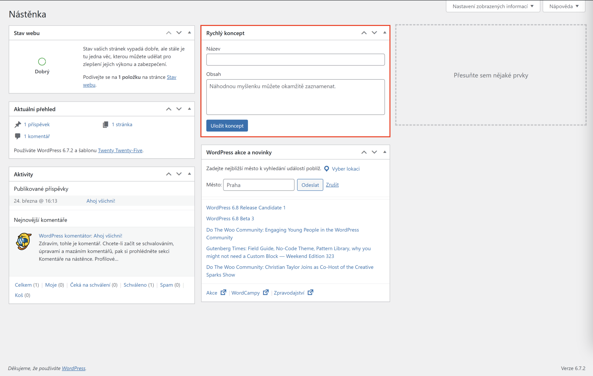 Nástenka – rýchly koncept - WordPress - Základy - WordPress - Základy