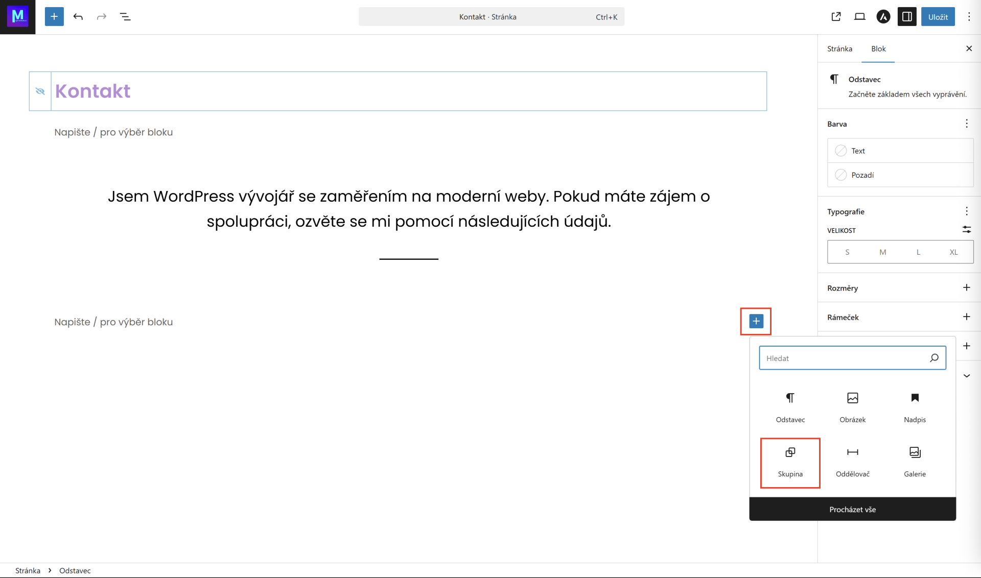 Nová skupina. - WordPress - Základy - WordPress - Základy