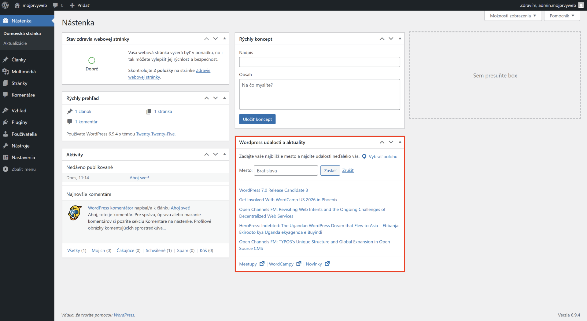 Nástenka – novinky zo sveta WordPressu - WordPress - Základy