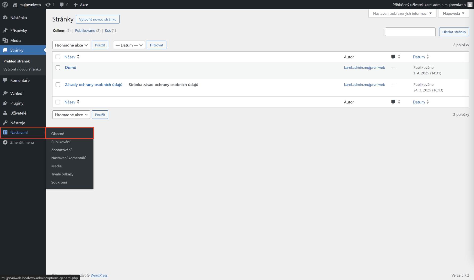 Všeobecné nastavenia - WordPress - Základy - WordPress - Základy