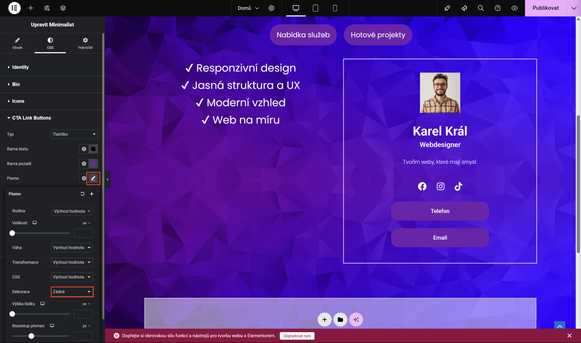 Odstránenie dekorácie textu tlačidla. - WordPress - Základy - WordPress - Základy