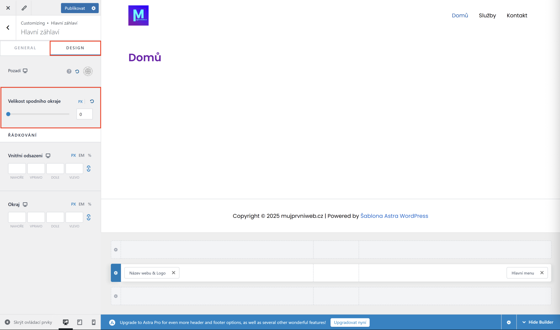 Odstránenie spodného okraja hlavičky. - WordPress - Základy - WordPress - Základy