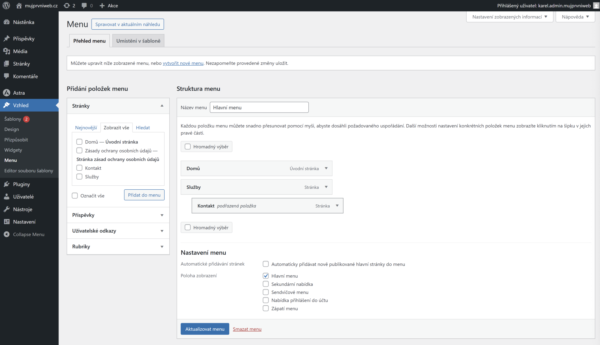 Podradená položka menu. - WordPress - Základy - WordPress - Základy