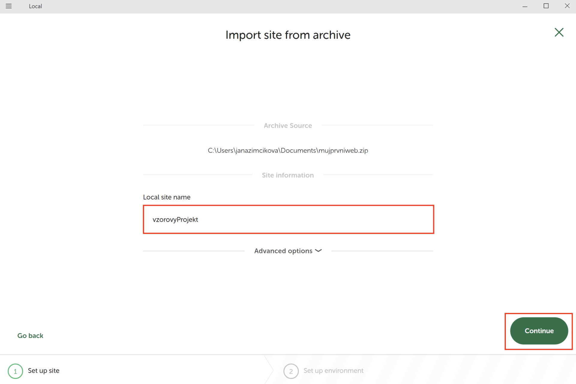Pomenovanie importovaného projektu. - WordPress - Základy - WordPress - Základy