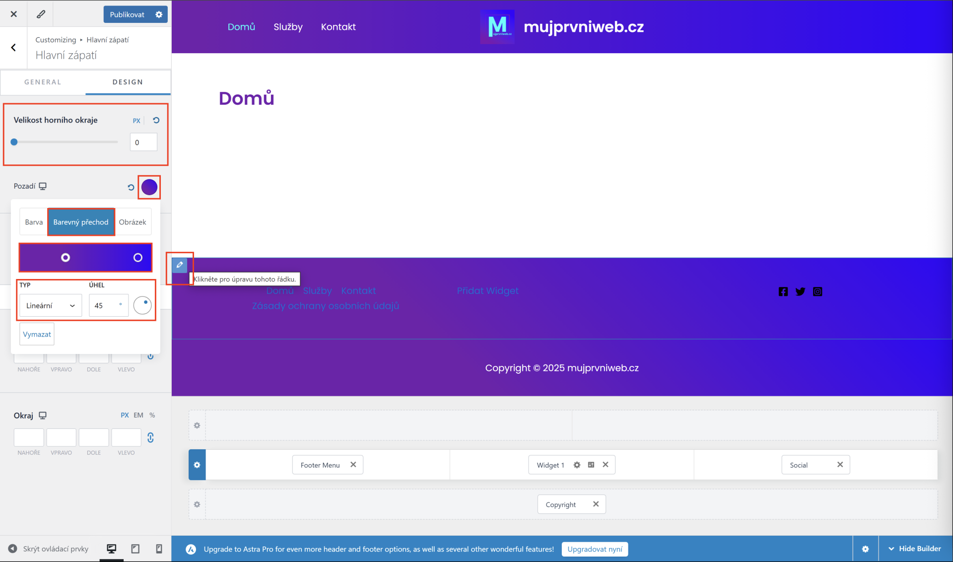 Nastavenie pozadia pätičky. - WordPress - Základy - WordPress - Základy