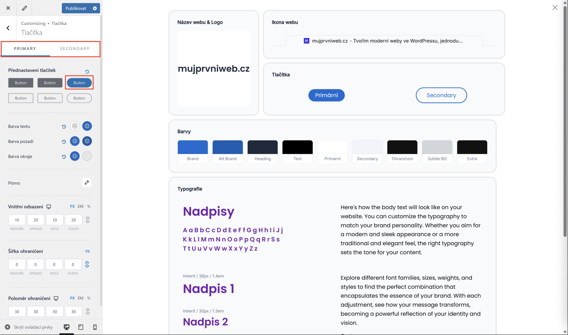 Prednastavenie tlačidiel. - WordPress - Základy - WordPress - Základy