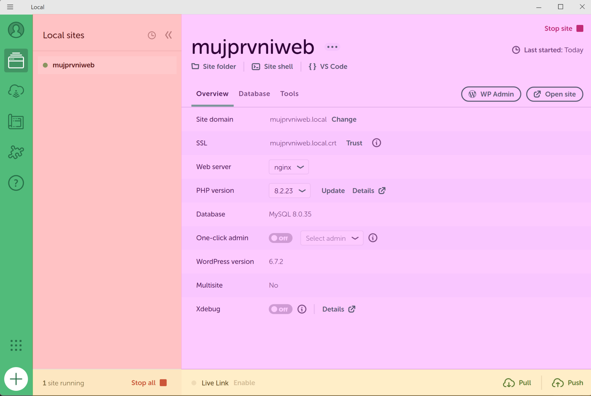 Prehľad stránky v LocalWP - WordPress - Základy - WordPress - Základy