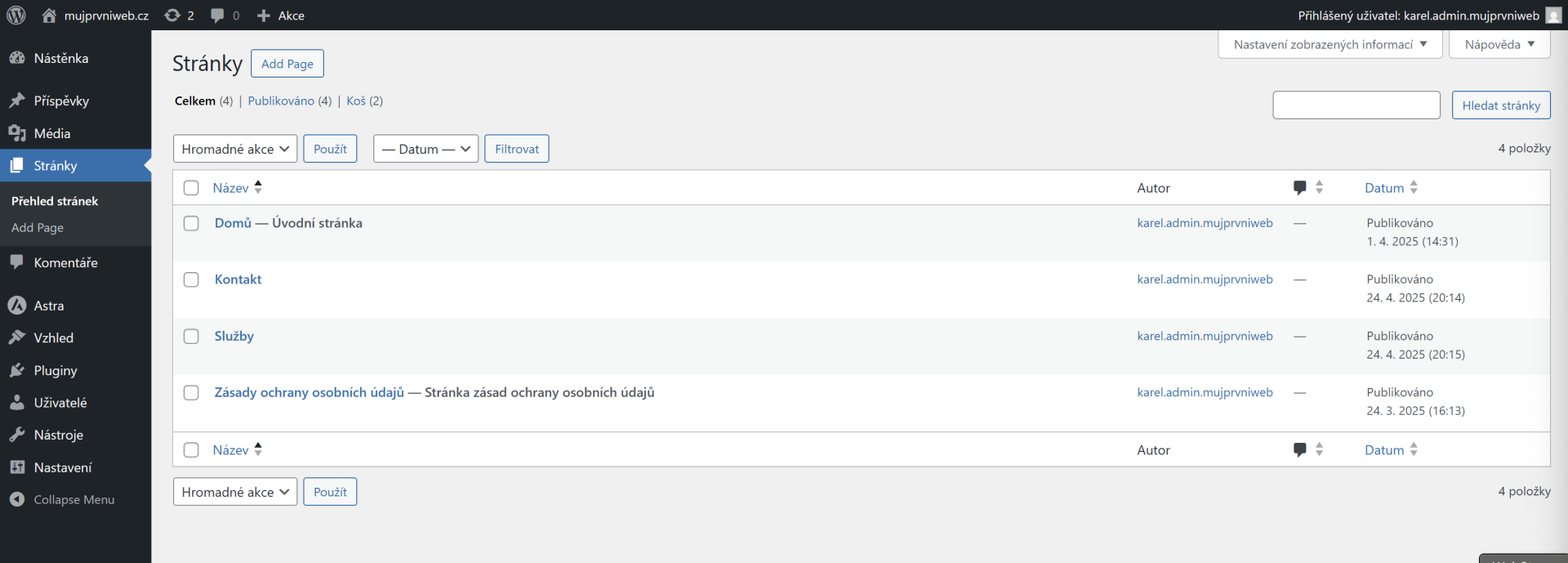 Prehľad vytvorených stránok. - WordPress - Základy - WordPress - Základy