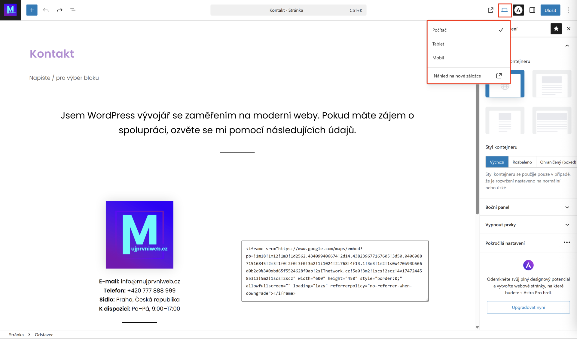 Prepnutie zobrazenia stránky. - WordPress - Základy - WordPress - Základy