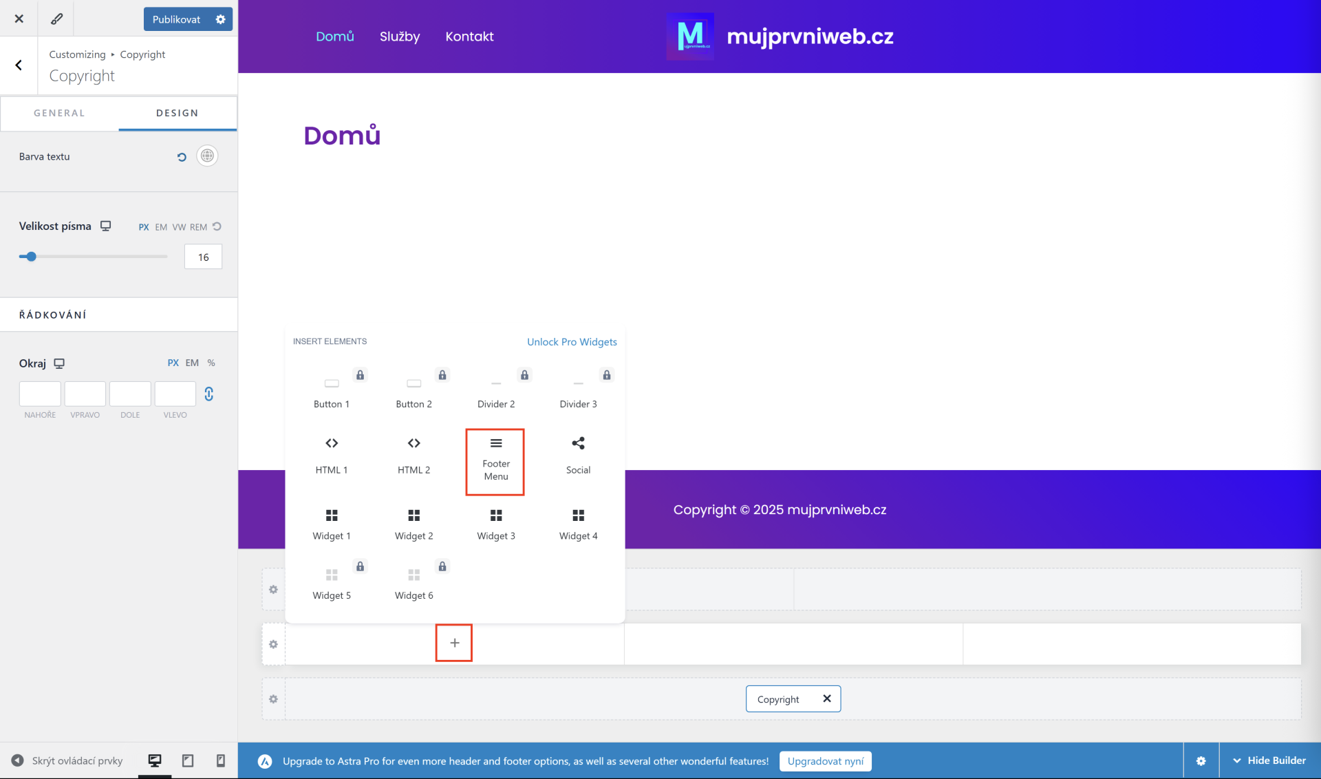 Pridanie footer menu do pätičky stránky. - WordPress - Základy - WordPress - Základy