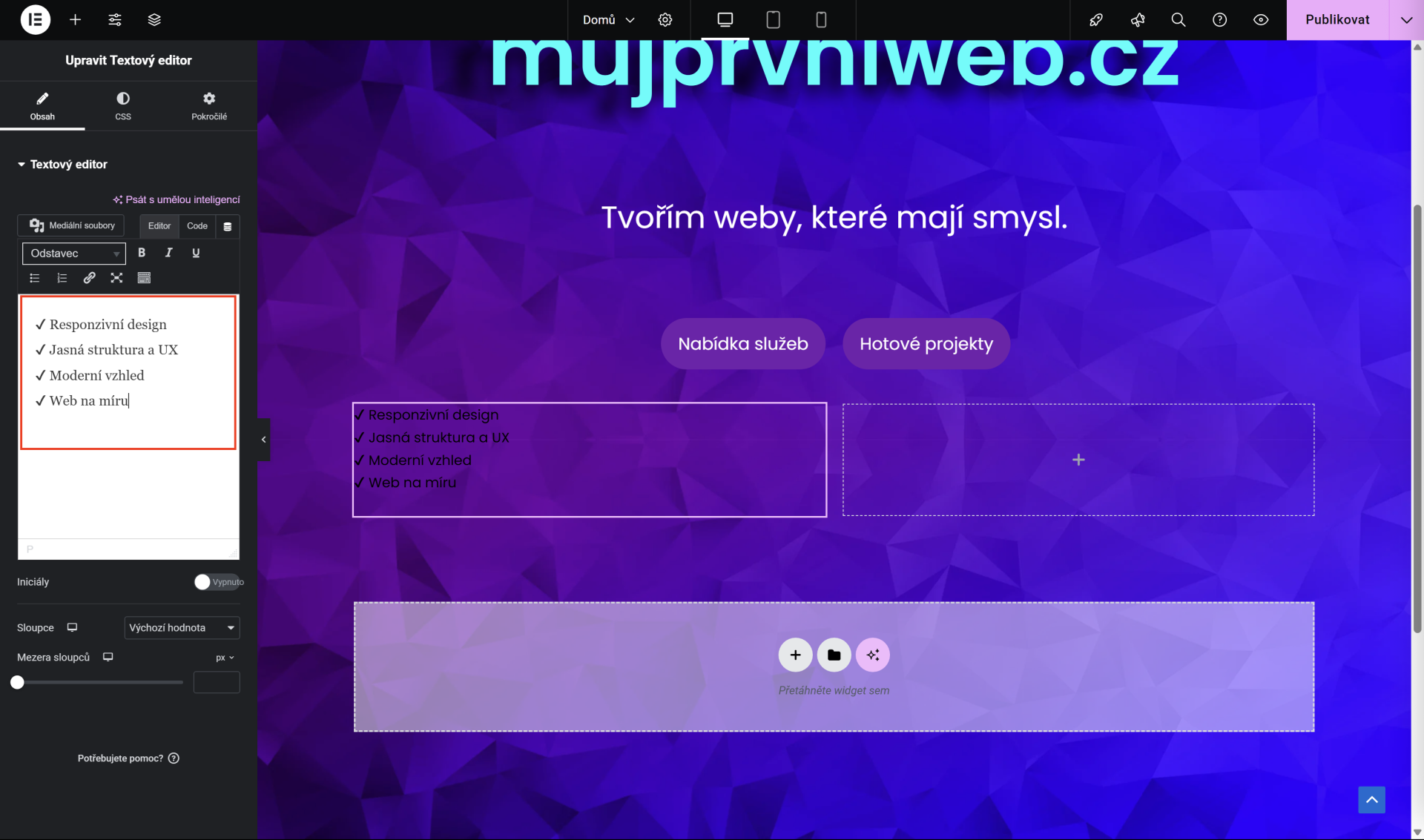 Pridanie textu do textového editora. - WordPress - Základy - WordPress - Základy