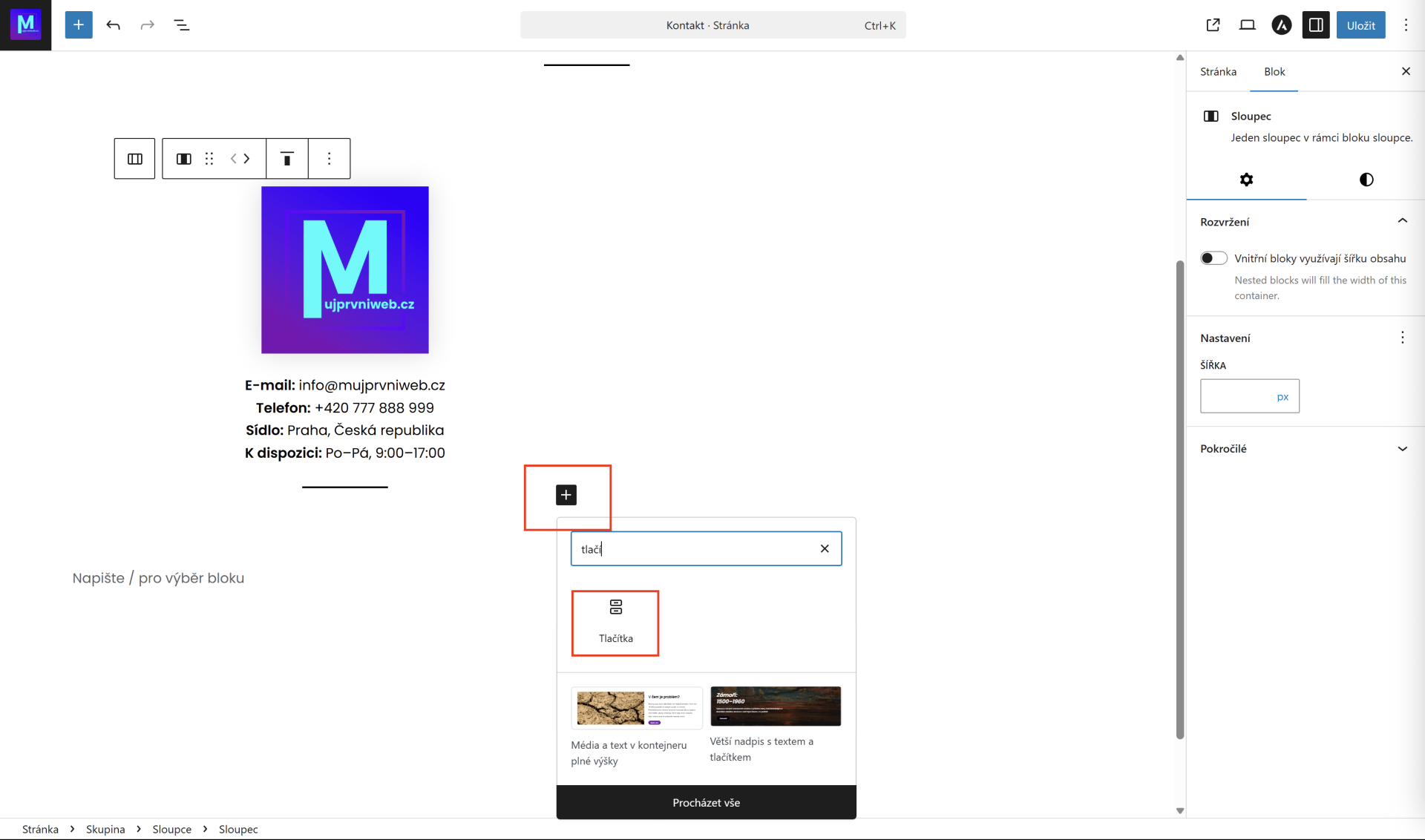 Pridanie tlačidiel. - WordPress - Základy - WordPress - Základy