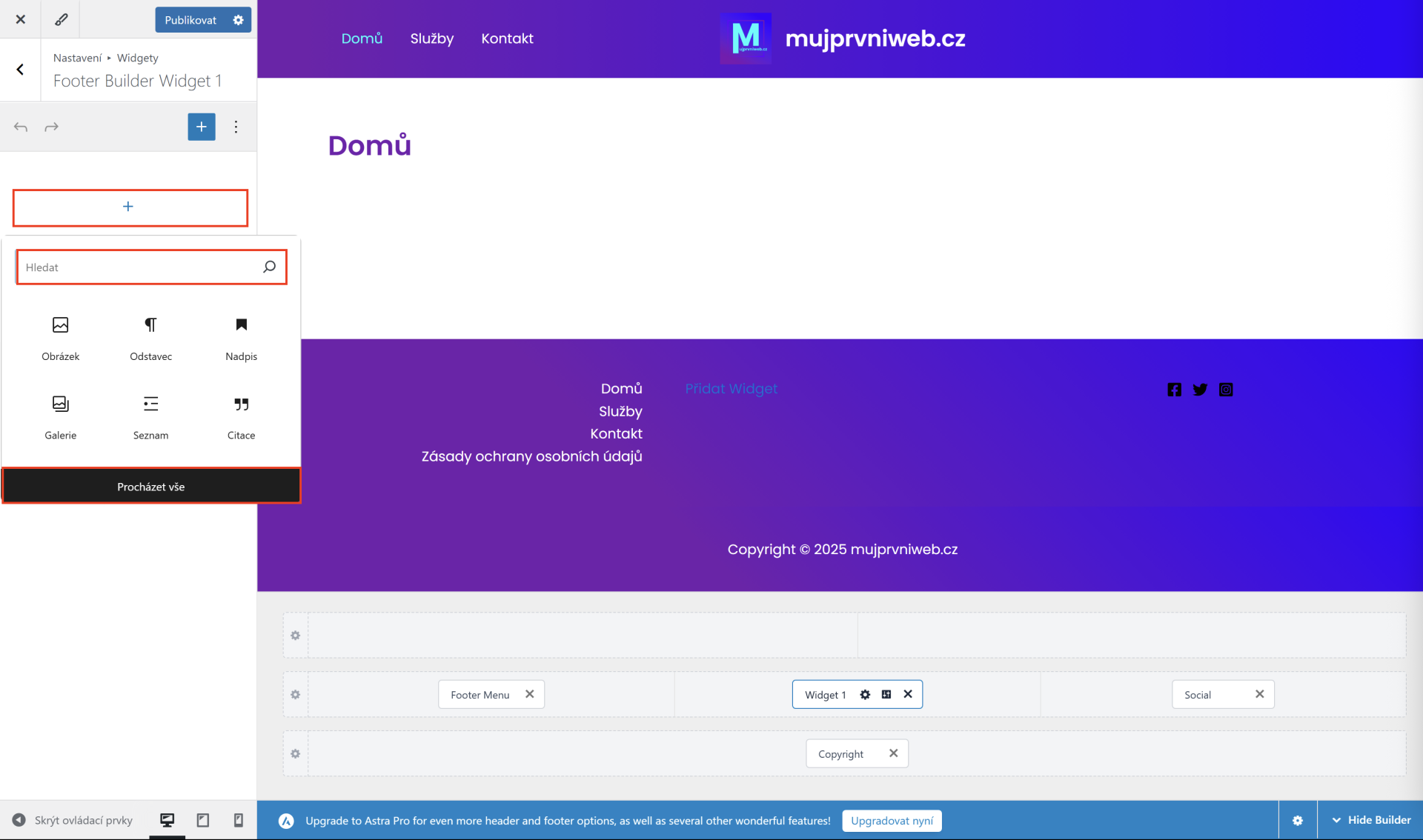 Pridanie widgetu. - WordPress - Základy - WordPress - Základy