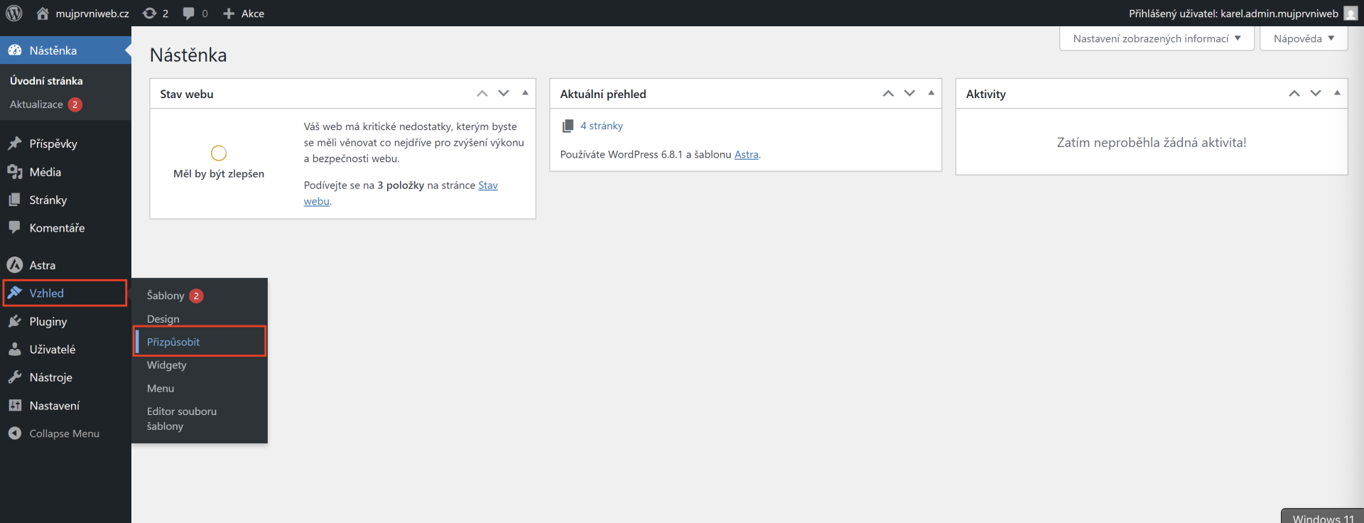 Prispôsobenie vzhľadu stránky. - WordPress - Základy - WordPress - Základy